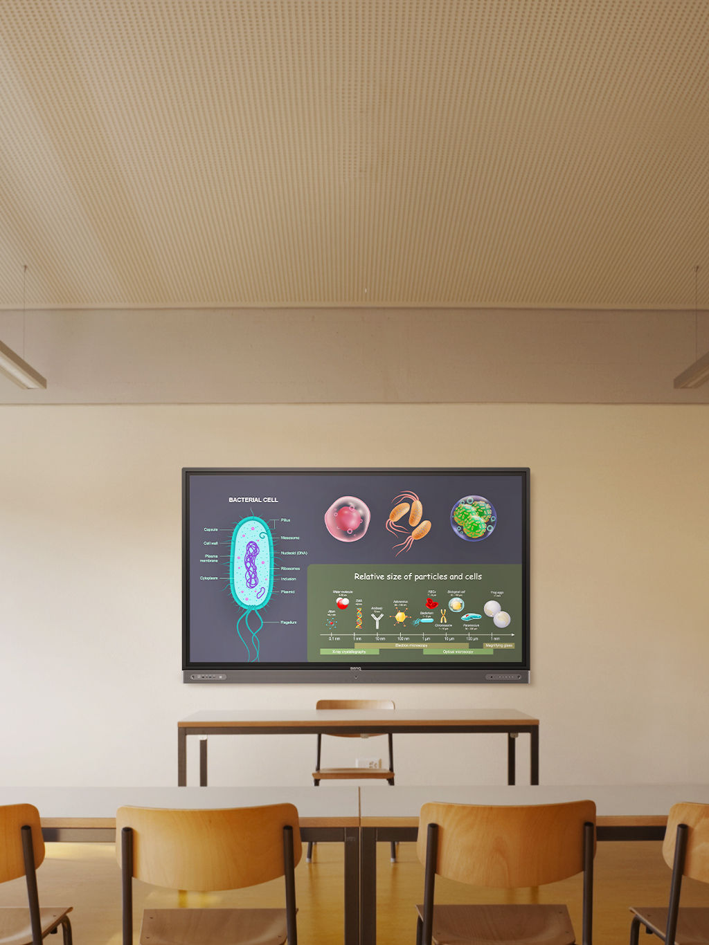 Teacher holding NFC card in front of classroom with BenQ Pro Board
